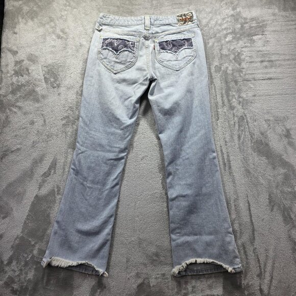Levis 518 Jeans Womens 11 Bootcut Light Wash Distressed Star Studs Patchwork - Picture 1 of 16
